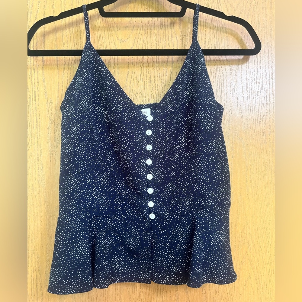 Women's Navy Blue Polka Dot Button-Front Cami Top